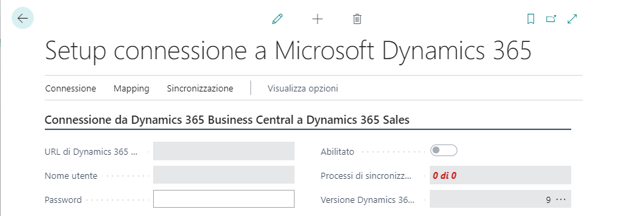 Setup connessione tra Dynamics 365 Business Central e Dynamics 365 Sales.
